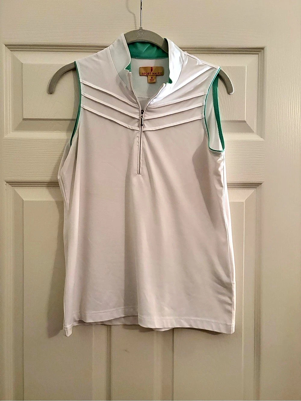 Sport Haley Sleeveless Golf Top in White & Green Size Medium
